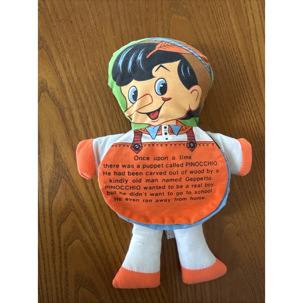 Vtg Disney Pinocchio Plush Flip Storybook Doll 1970s Dan Dee Snow White Washable
